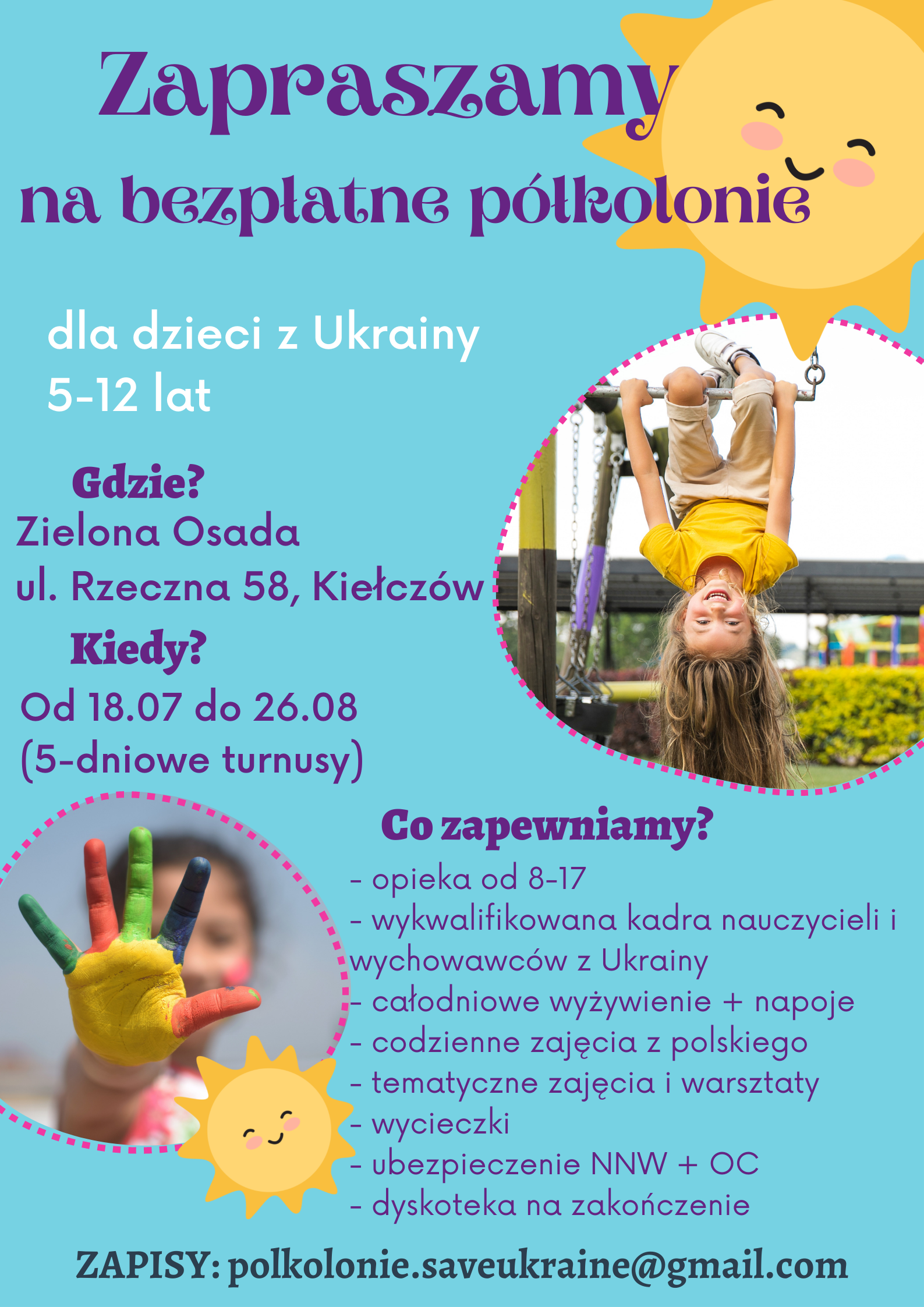 BEZPŁATNE półkolonie dla dzieci z Ukrainy! БЕЗКОШТОВНІ денні табори для дітей з України!