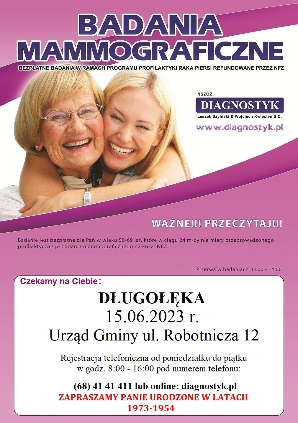 Badania mammograficzne – 15 czerwca 2023 r.