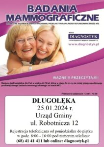 Bezpłatne badania mammograficzne 25.01.2024 r.