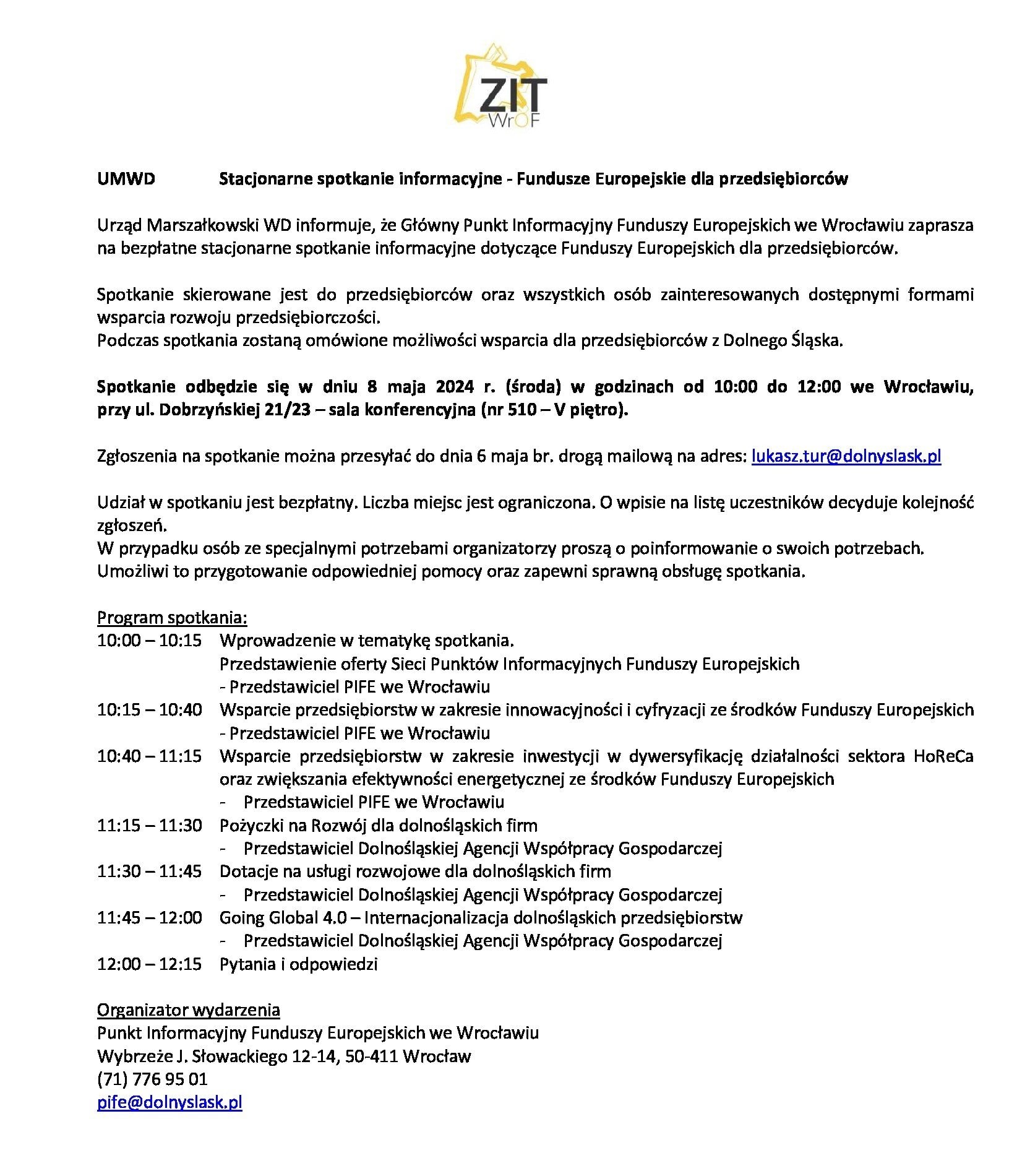 Stacjonarne spotkanie informacyjne – Fundusze Europejskie dla przedsiębiorców