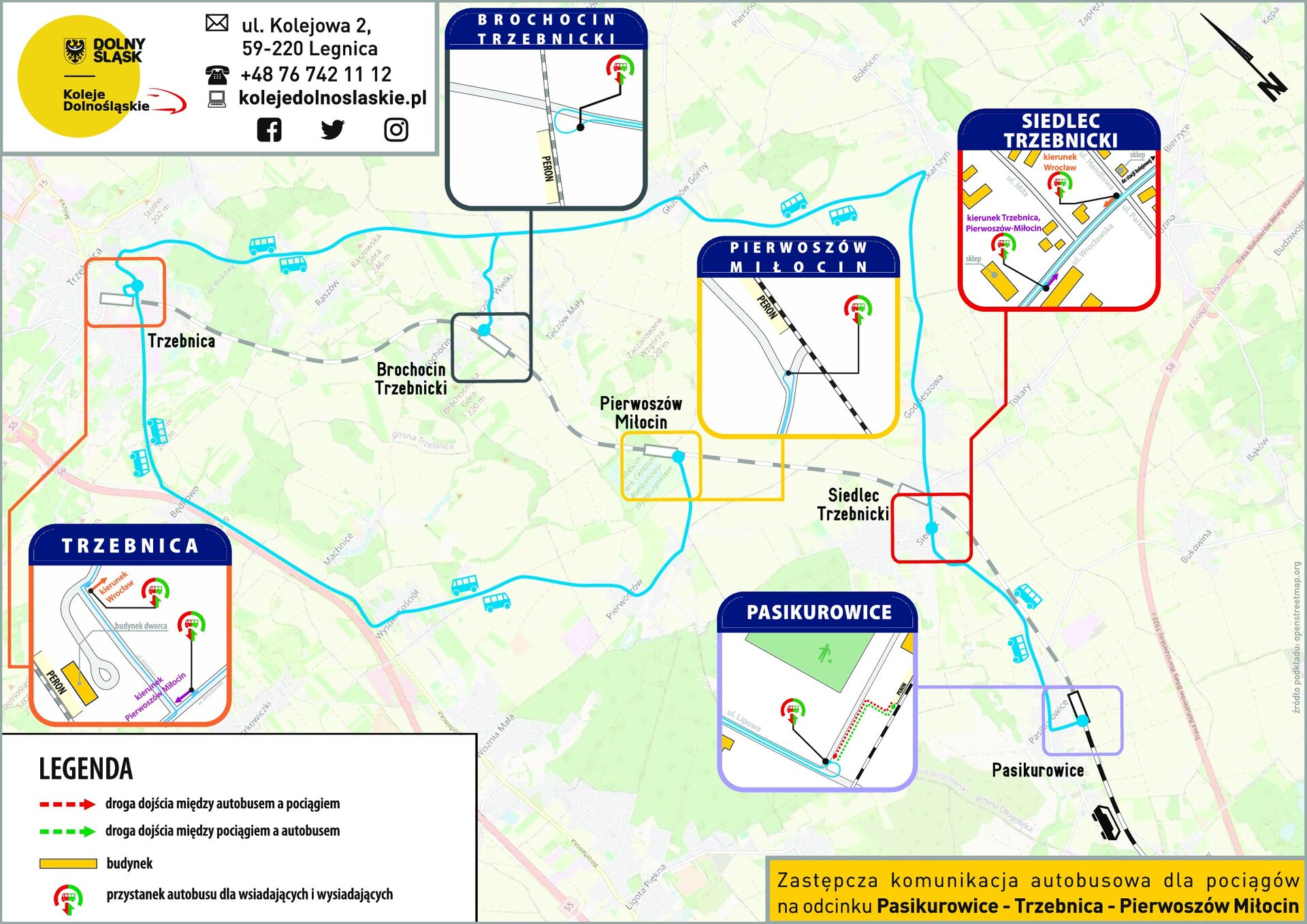 Połączenia kolejowe Pasikurowice – Trzebnica. Zastępcza komunikacja autobusowa