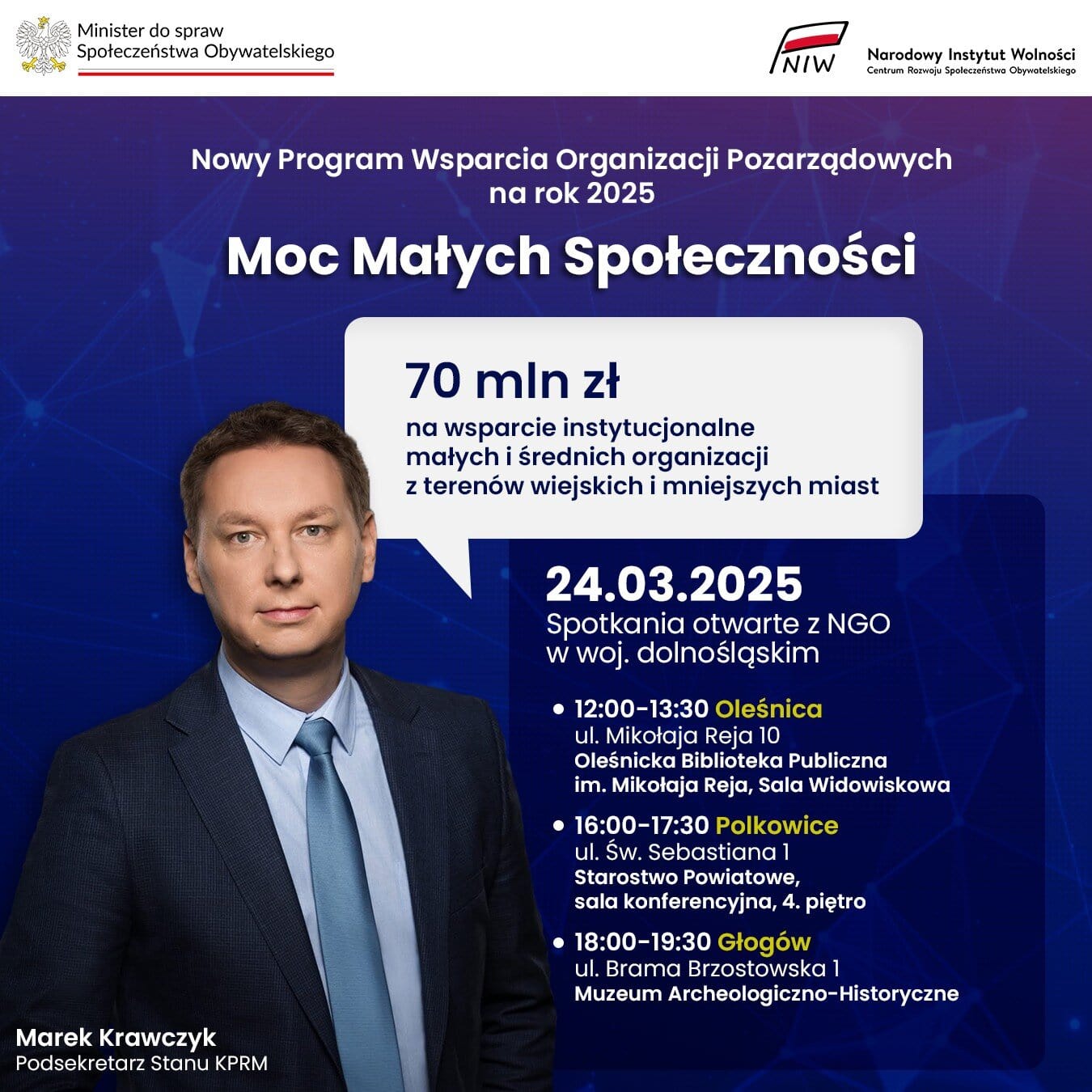 Spotkania dot. nowego Rządowego Programu Wsparcia Organizacji Pozarządowych na rok 2025 – „Moc Małych Społeczności”