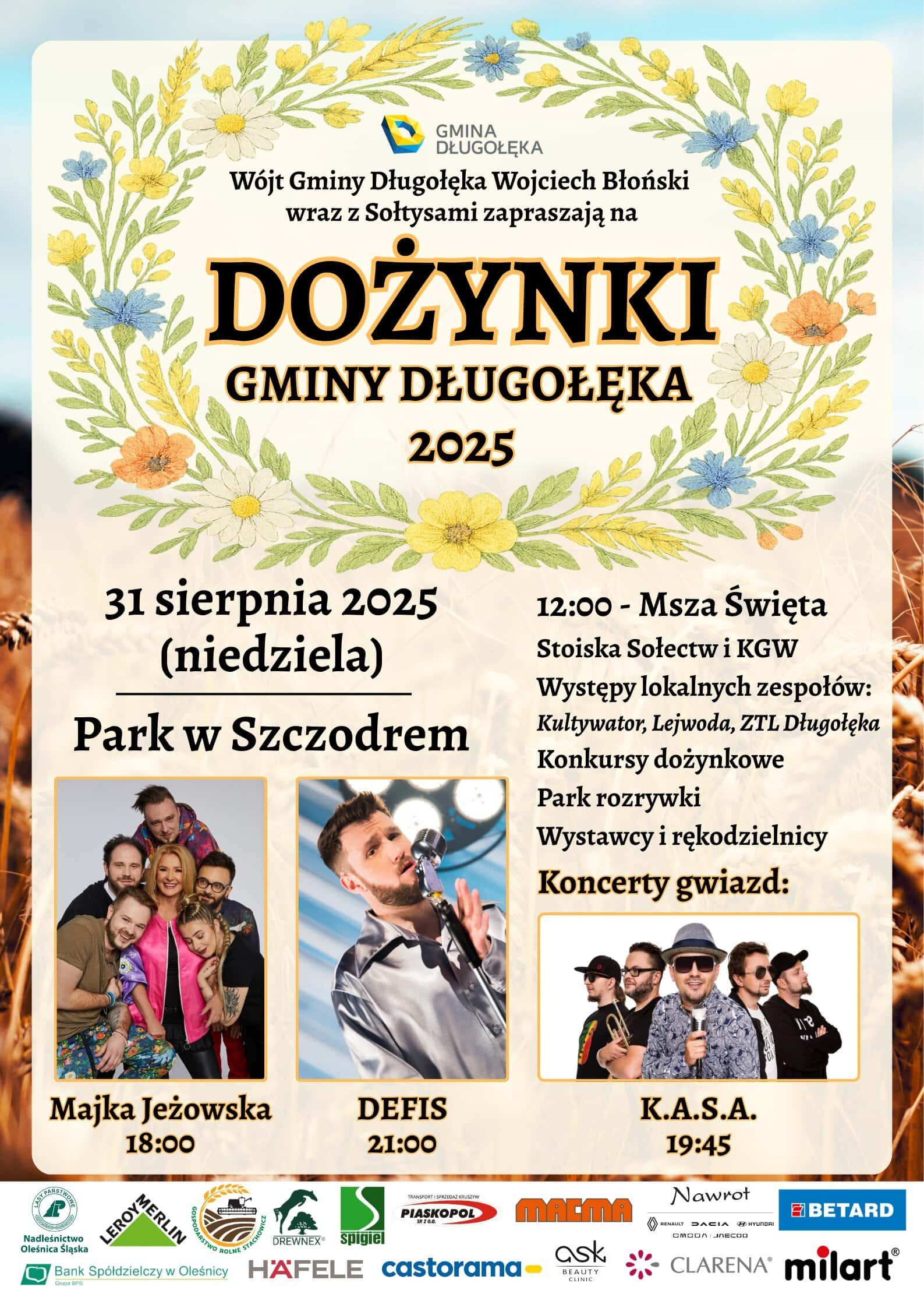 Dożynki Gminy Długołęka już 31 sierpnia w Parku w Szczodrem!