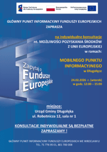 MPI-plakat Mobilny Punkt Informacyjny Funduszy Europejskich w Długołęce