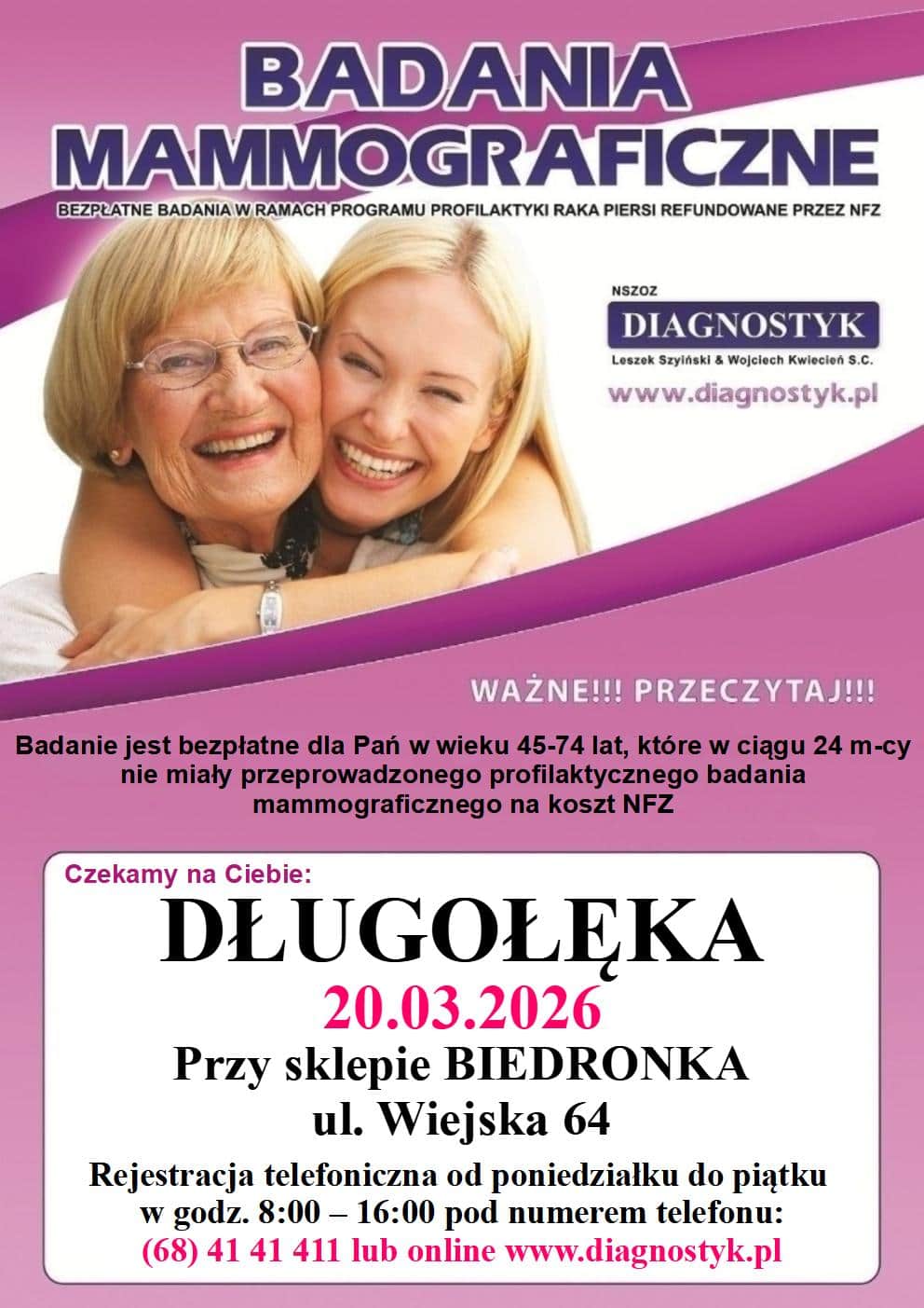 Bezpłatne badania mammograficzne w marcu